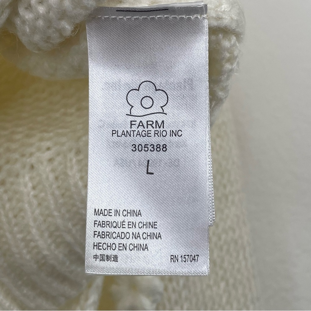 sold FARM Rio Floral Applique Lantern-Sleeve Sweater - Large - Off-White - Picture 7 of 11